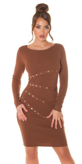 Knitdress with Studs Brown